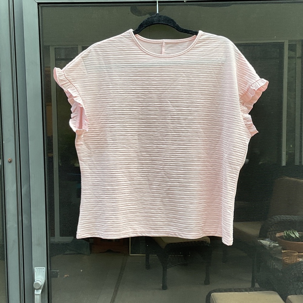 Soft Pink Ruffle Sleeve Women's Tee